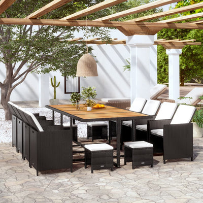 13 Piece Outdoor Dining Set Poly Rattan and Acacia Wood Black Payday Deals