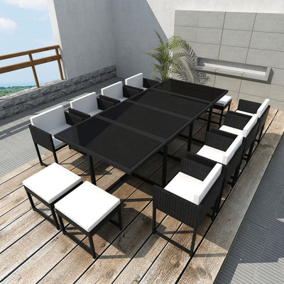 13 Piece Outdoor Dining Set with Cushions Poly Rattan Black Payday Deals