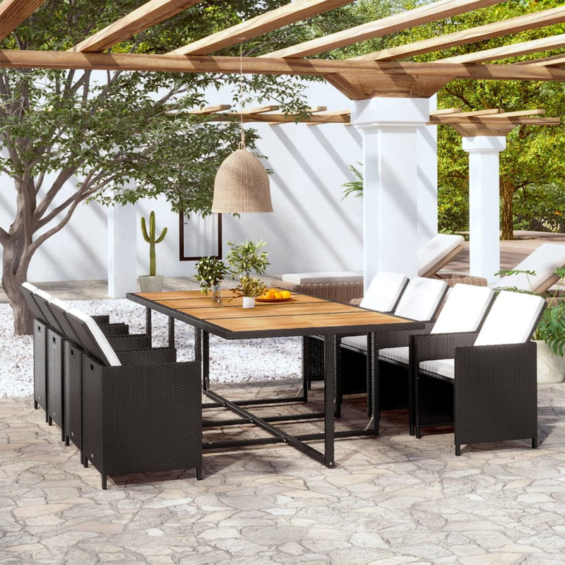 13 Piece Outdoor Dining Set with Cushions Poly Rattan Black Payday Deals