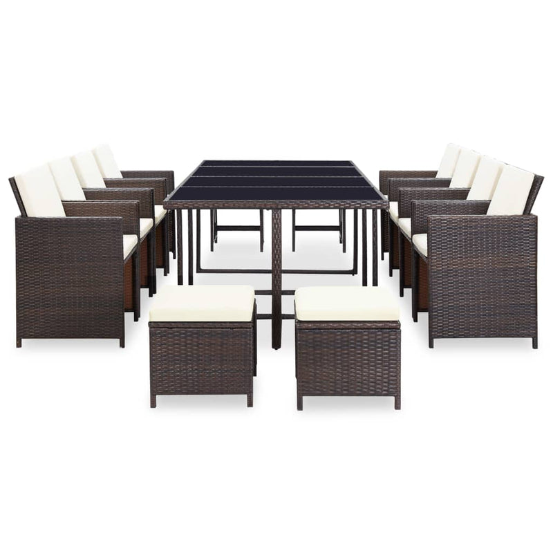 13 Piece Outdoor Dining Set with Cushions Poly Rattan Brown Payday Deals