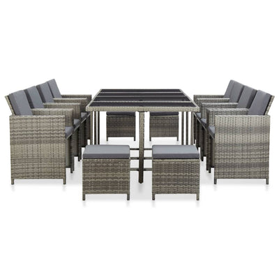 13 Piece Outdoor Dining Set with Cushions Poly Rattan Grey Payday Deals