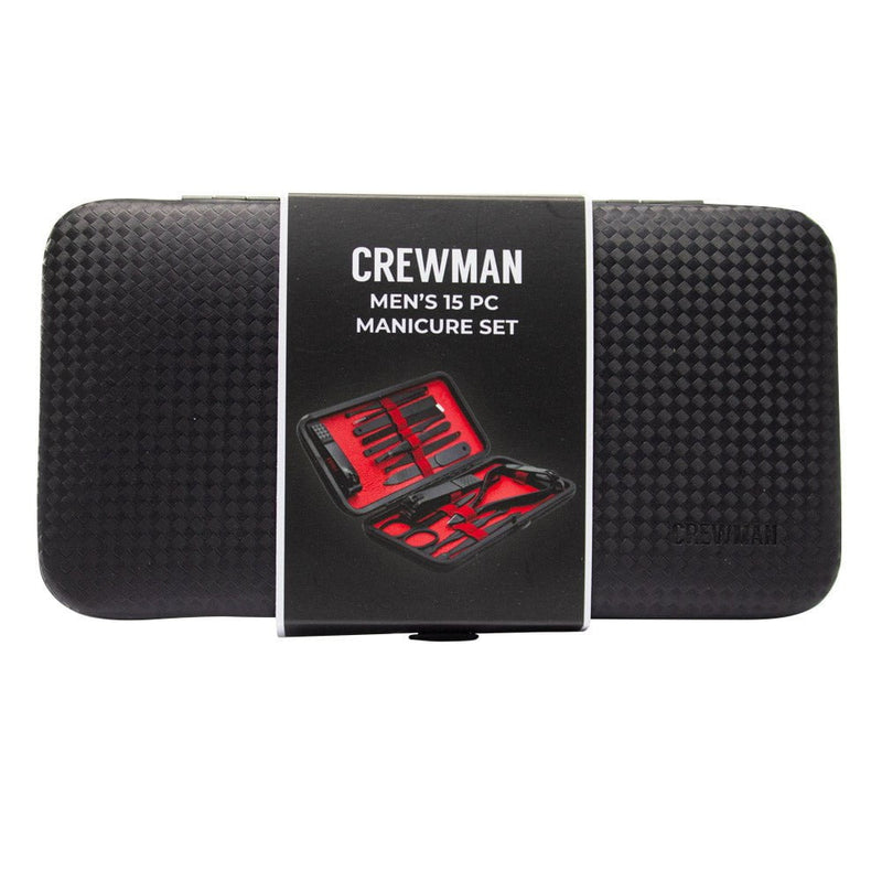 Crewman 15 Piece Mens Manicure Nail Clippers Care Set Black & Red Case 