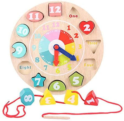 Wooden Shape Color Sorting Clock for Teaching Time Number for Kids (Montessori Early Learning Educational)