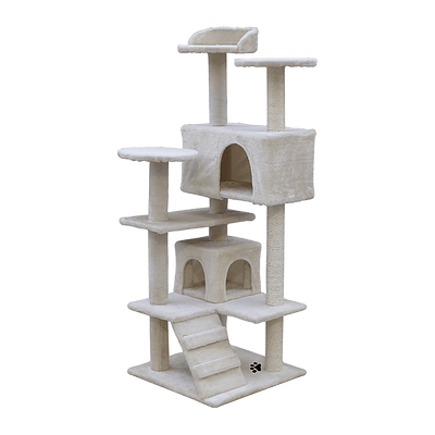 132cm Cat Tree Scratching Post Scratcher Tower Condo House Furniture Wood - Beige Payday Deals