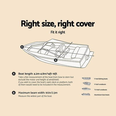 14 - 16 foot Waterproof Boat Cover - Grey Payday Deals