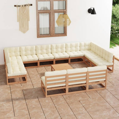 14 Piece Garden Lounge Set&Cushions Honey Brown Solid Pinewood Payday Deals