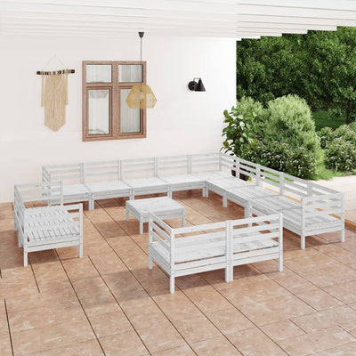 14 Piece Garden Lounge Set Solid Pinewood White Payday Deals