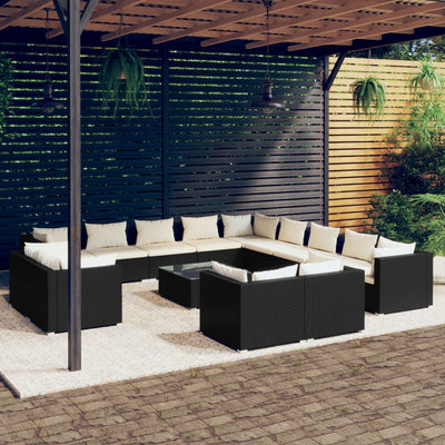14 Piece Garden Lounge Set with Cushions Black Poly Rattan Payday Deals