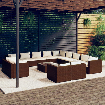 14 Piece Garden Lounge Set with Cushions Brown Poly Rattan Payday Deals