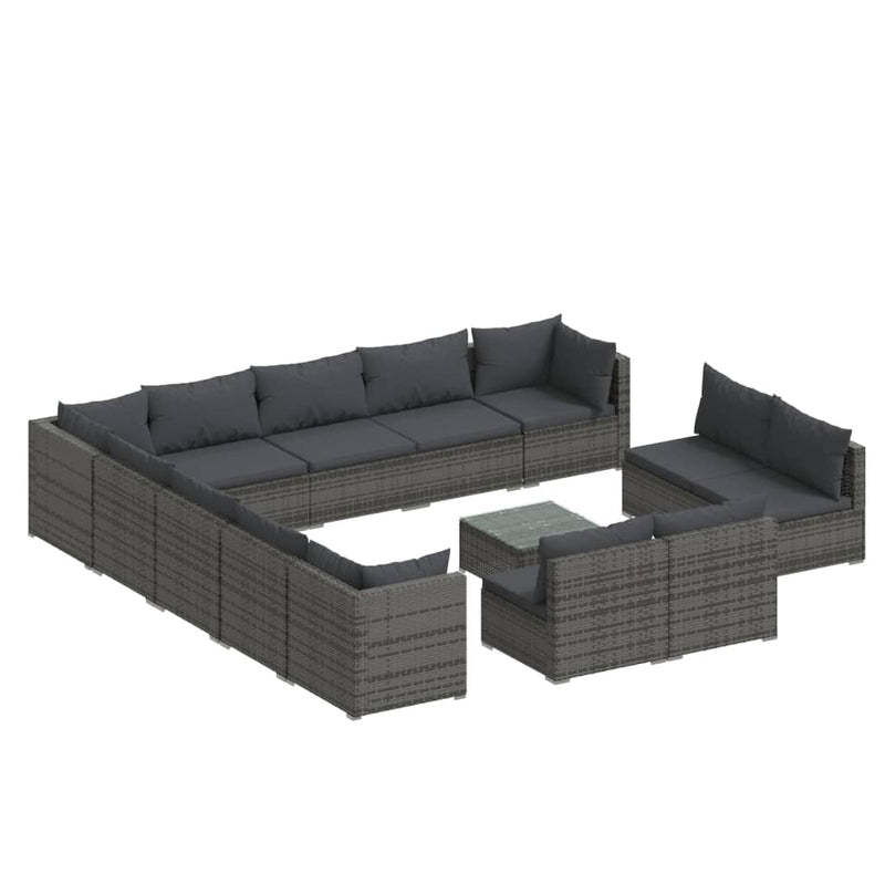 14 Piece Garden Lounge Set with Cushions Grey Poly Rattan Payday Deals