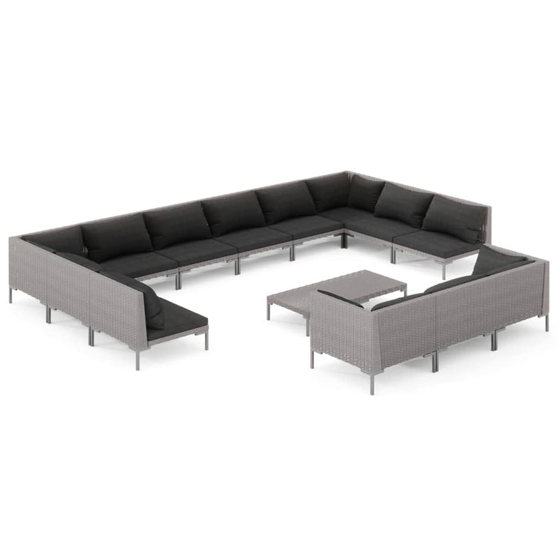 14 Piece Garden Lounge Set with Cushions Poly Rattan Dark Grey Payday Deals