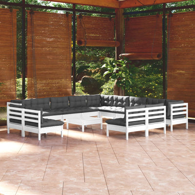 14 Piece Garden Lounge Set with Cushions White Solid Pinewood