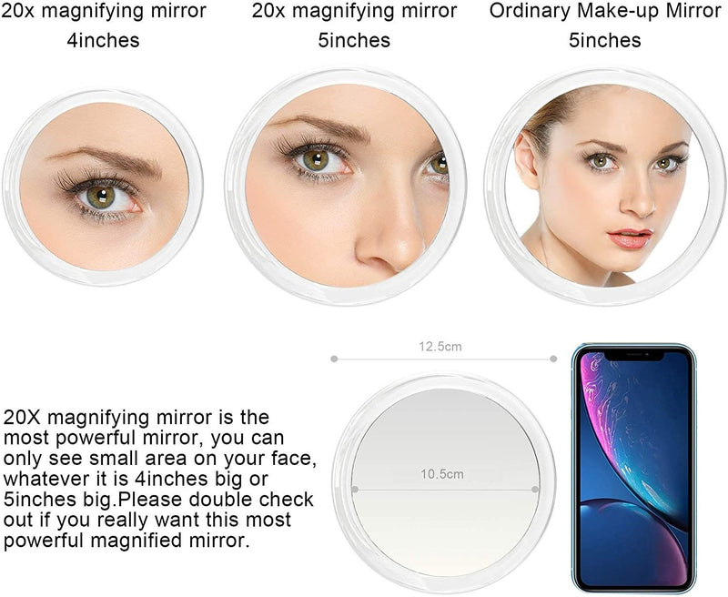 20X Magnifying Hand Mirror Two Sided Use for Makeup Application, Tweezing, and Blackhead/Blemish Removal (12,5 cm)