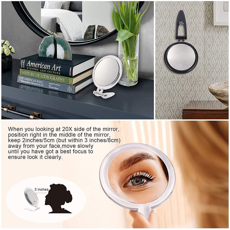 20X Magnifying Hand Mirror Two Sided Use for Makeup Application, Tweezing, and Blackhead/Blemish Removal (12,5 cm Black)