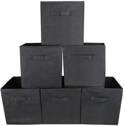 Pack of 6 Foldable Fabric Basket Bin Storage Cube for Nursery, Office and Home Décor (Black)