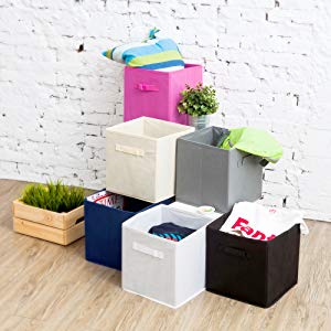 Pack of 6 Foldable Fabric Basket Bin Storage Cube for Nursery, Office and Home Décor (Black)