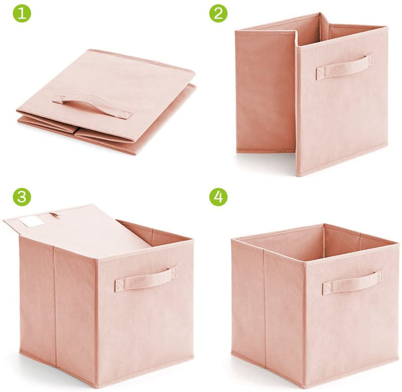 Pack of 6 Foldable Fabric Basket Bin Storage Cube for Nursery, Office and Home Décor (Pink)