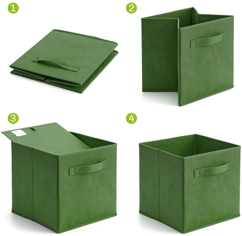 Pack of 6 Foldable Fabric Basket,  Collapsible Storage Cube for Nursery, Office, Home Décor, Shelf Cabinet, Cube Organizers (Kale Green)