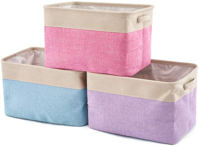 Pack of 3 Foldable Fabric Basket Bin,  Collapsible Storage Cube for Nursery, Office, Home Décor, Shelf Cabinet, Cube Organizers (Mixed Color)