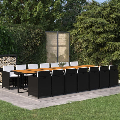 15 Piece Garden Dining Set with Cushions Black Poly Rattan