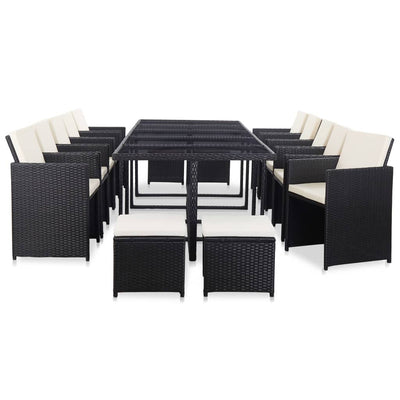 15 Piece Outdoor Dining Set with Cushions Poly Rattan Black Payday Deals