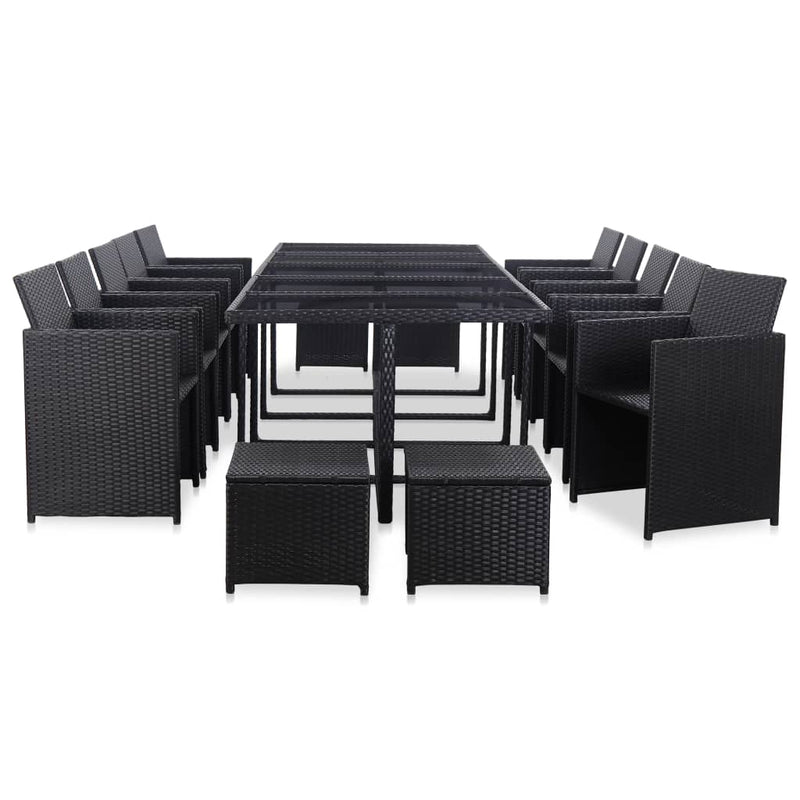 15 Piece Outdoor Dining Set with Cushions Poly Rattan Black Payday Deals