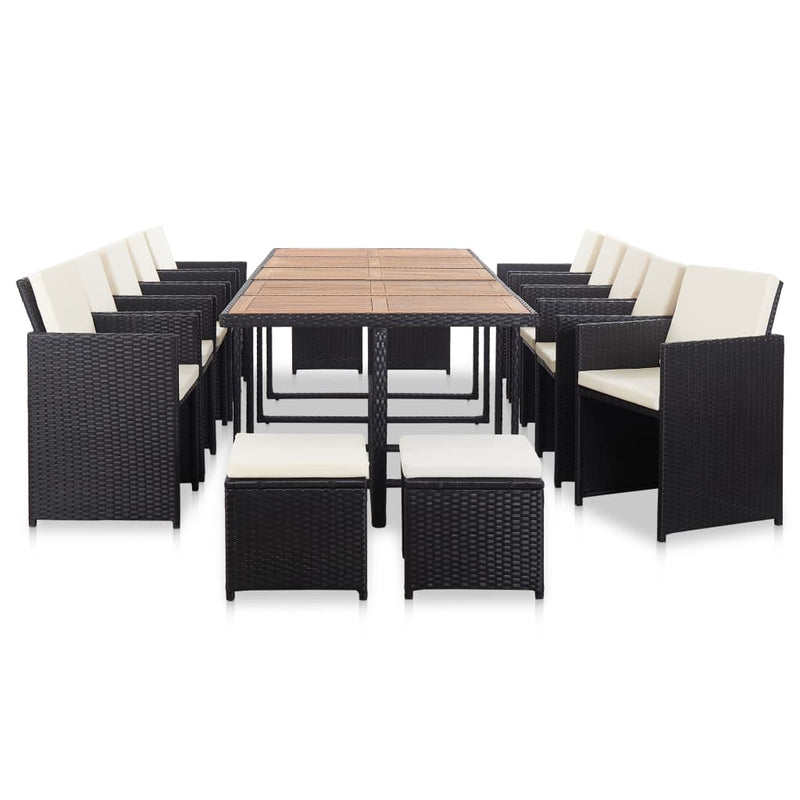 15 Piece Outdoor Dining Set with Cushions Poly Rattan Black Payday Deals