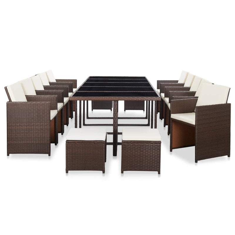 15 Piece Outdoor Dining Set with Cushions Poly Rattan Brown Payday Deals