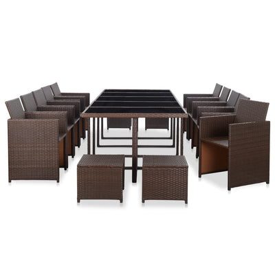 15 Piece Outdoor Dining Set with Cushions Poly Rattan Brown Payday Deals