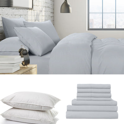1500 Thread Count 6 Piece Combo And 2 Pack Duck Feather Down Pillows Bedding Set Indigo Queen Payday Deals