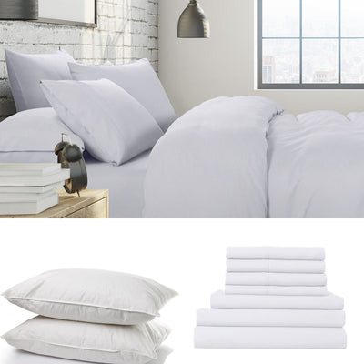 1500 Thread Count 6 Piece Combo And 2 Pack Duck Feather Down Pillows Bedding Set - Queen - White