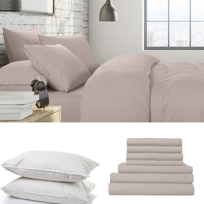 1500 Thread Count 6 Piece Combo And 2 Pack Duck Feather Down Pillows Bedding Set Stone King Payday Deals