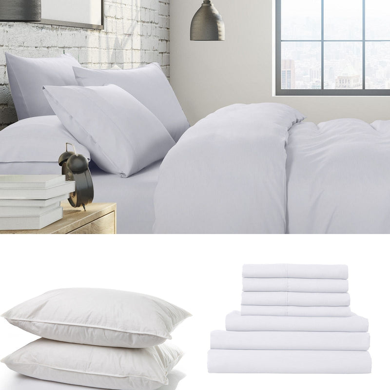 1500 Thread Count 6 Piece Combo And 2 Pack Duck Feather Down Pillows Bedding Set Stone King Payday Deals