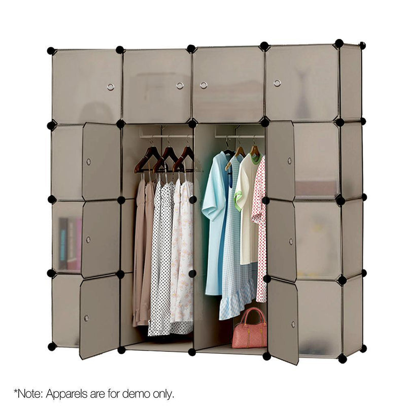 16 Compartment Cube Storage Cabinet DIY Wardrobes Orgainser Portable Sand Brown
