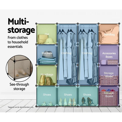 16 Compartment Cube Storage Cabinet DIY Wardrobes Orgainser Portable Sand Brown Payday Deals