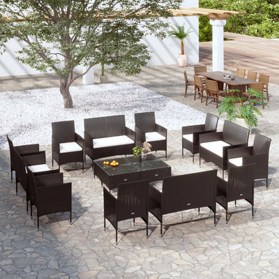 16 Piece Garden Lounge Set with Cushions Poly Rattan Black Payday Deals