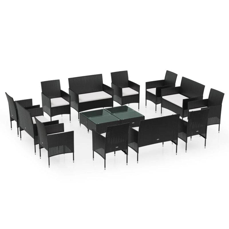 16 Piece Garden Lounge Set with Cushions Poly Rattan Black Payday Deals