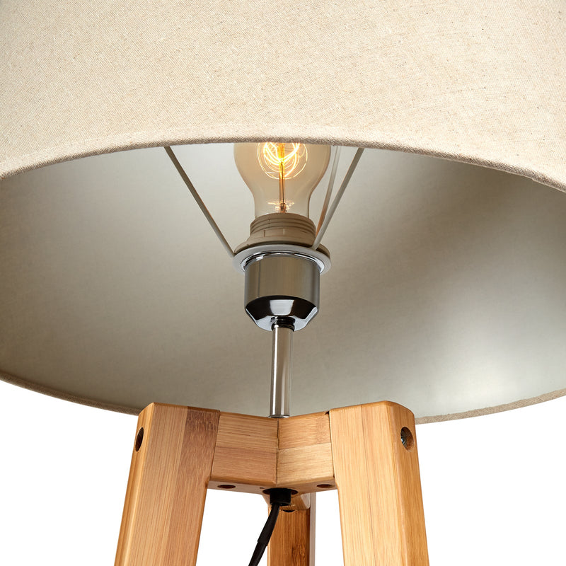 165cm Large Bamboo Wooden Tripod Floor Lamp w Beige Linen Light Shade Payday Deals