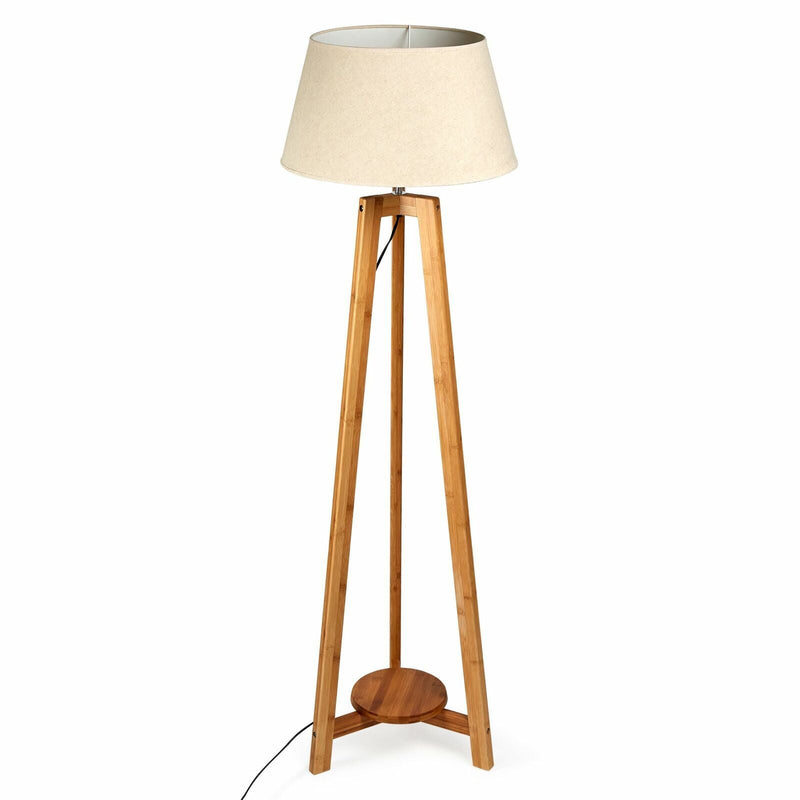 165cm Large Bamboo Wooden Tripod Floor Lamp w Beige Linen Light Shade Payday Deals