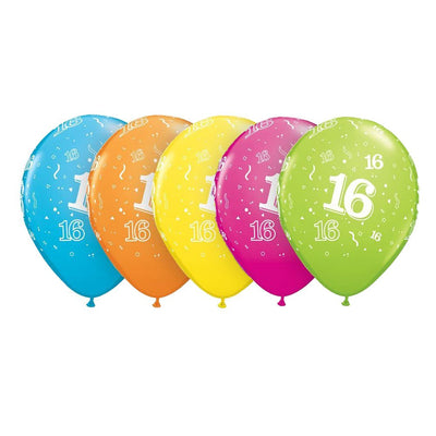 16th Birthday Confetti Print Tropical Latex Balloons 25 Pack