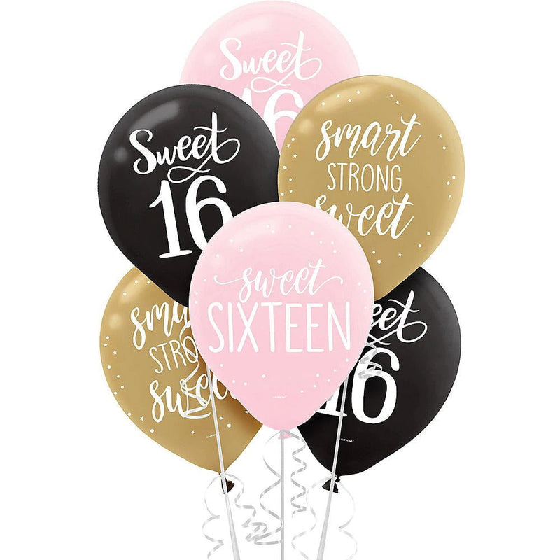 16th Elegant Sweet Sixteen Latex Balloons 15 Pack Payday Deals