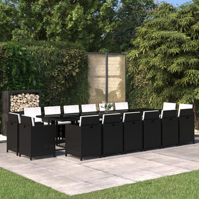 17 Piece Garden Dining Set with Cushions Poly Rattan Black Payday Deals