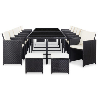 17 Piece Outdoor Dining Set with Cushions Poly Rattan Black Payday Deals