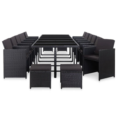 17 Piece Outdoor Dining Set with Cushions Poly Rattan Black Payday Deals