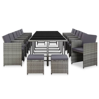 17 Piece Outdoor Dining Set with Cushions Poly Rattan Grey Payday Deals