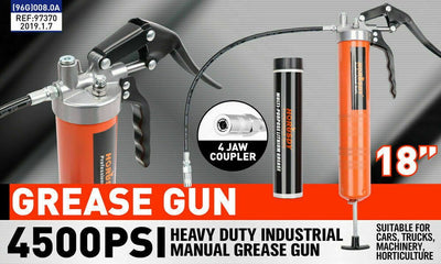 18'' Manual Pistol Grip Grease Gun Flow Pressure 4500PSI Flexi Hose & Coupler Payday Deals