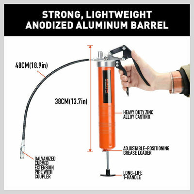 18'' Manual Pistol Grip Grease Gun Flow Pressure 4500PSI Flexi Hose & Coupler Payday Deals