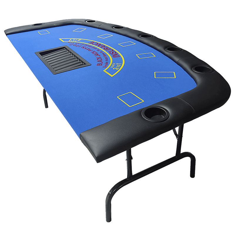 185cm Folded 7 Player Poker Blackjack Table Game Desk W/Cup Holder Payday Deals