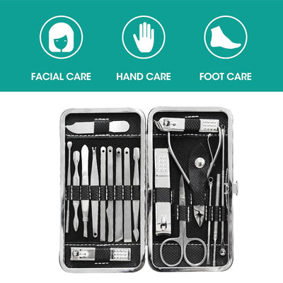18PCS Manicure Pedicure Stainless Toe Nail Clippers Kit Cuticle Grooming Tools Payday Deals