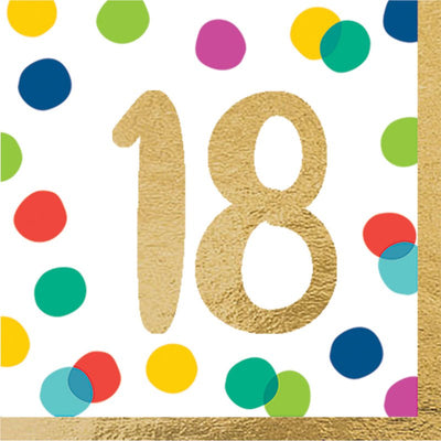18th Birthday Happy Dots Hot Stamped Lunch Napkins 16 Pack
